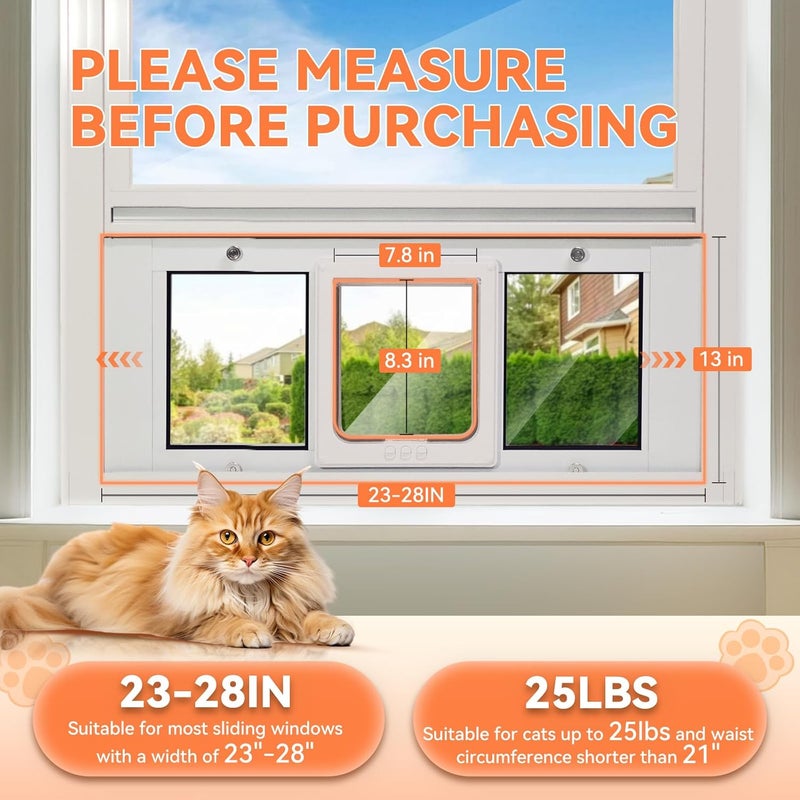 LIBBEPET Cat Door for Window, Aluminum Window Cat Door Insert Fit Windows Width 23"-28", Cat Flap for Window with Magnetic Flap Opening 7.8 x 8.3 in, Tool-Free Install, Safety & Weatherproof, Small - Image 5